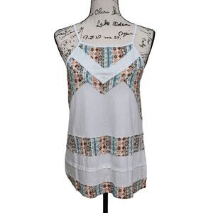 ☀️ VERSONA Boho Geo Print White Halter Top SIZE XS